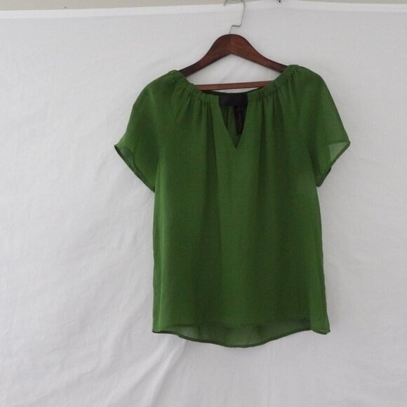 Green Loose Fit Short Sleeve Sheer Feminine Blouse | small - Picture 2 of 10